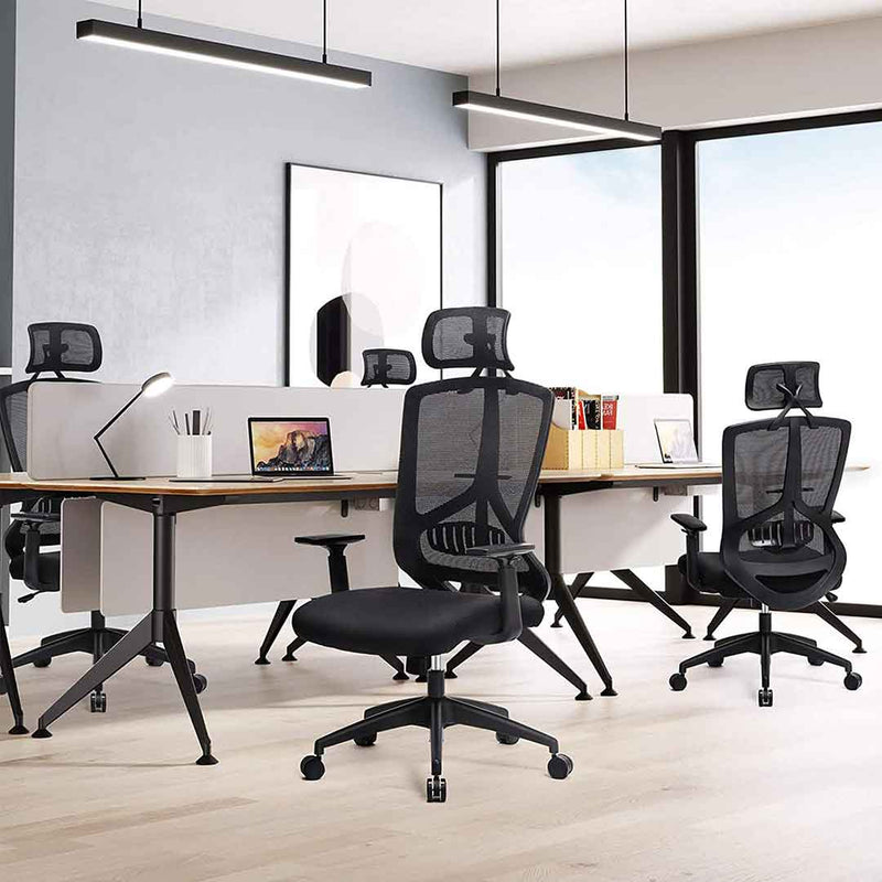 Bureaustoel, bureaustoel met netbespanning, ergonomische computerstoel, draaistoel, verstelbare lendensteun, met hoofdsteun