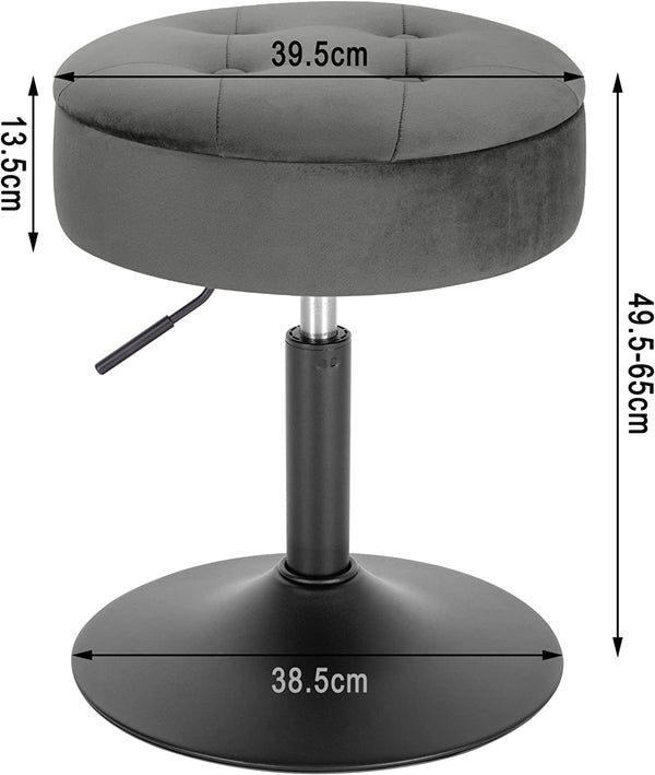 FURNIBELLA - Kleine barkruk, lage barstoel met metalen frame, in hoogte verstelbare kruk met opbergruimte, ronde staande kruk van fluweel voor de eetkamer, donkergrijs, 49,5-65 cm