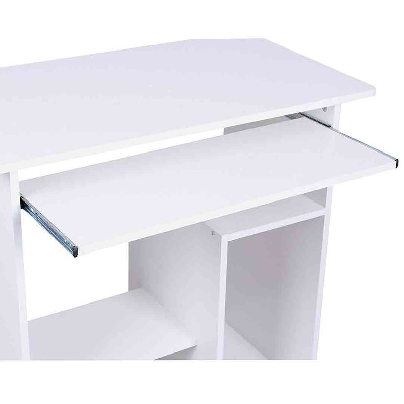 Computertafel, bureau met toetsenbordplank en open vakken, plank voor pc-kast, werkstation, voor kleine ruimtes, eenvoudige montage, wit
