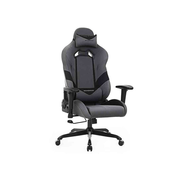 Songmics gaming stoel executive stoel ergonomische met verstelbare armleuningen, kussen lumbaal grijs / zwart