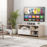 FURNIBELLA - tv-standaard voor tv's tot 127 cm, moderne mediaconsole-tafel met 3 open planken en 1 opbergvak, houten tv-meubel, entertainmentcentrum voor slaapkamer, woonkamer, eiken en wit