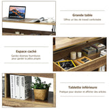 FURNIBELLA - salontafel met hefblad met verborgen opbergruimte en onderste plank 109 x 47,5 x 50-63 cm eiken