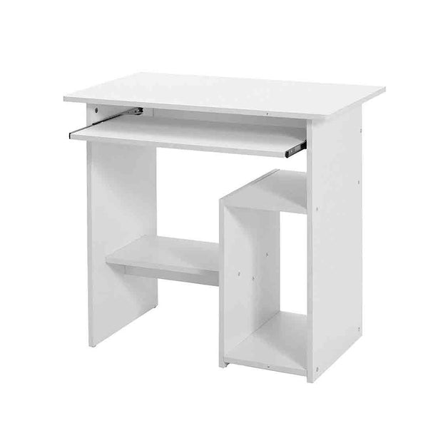 Computertafel, bureau met toetsenbordplank en open vakken, plank voor pc-kast, werkstation, voor kleine ruimtes, eenvoudige montage, wit