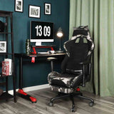Songmics gaming stoel met voetsteun, bureaustoel, bureaustoel, lumbaalkussen, hoofdkussen, hoge rugleuning, ergonomisch, staal, pu, ademende mesh stof, zwart camo