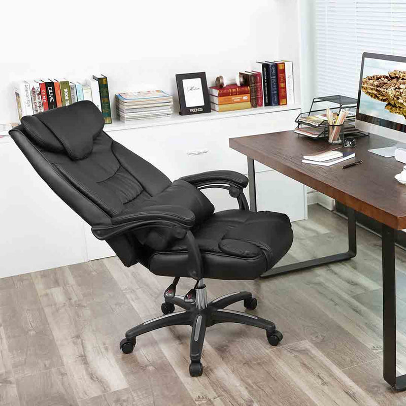 Songmics executive kantoor- en loungestoel met zwaartekrachtwieltjes en inklapbare hoofdsteun - zwart