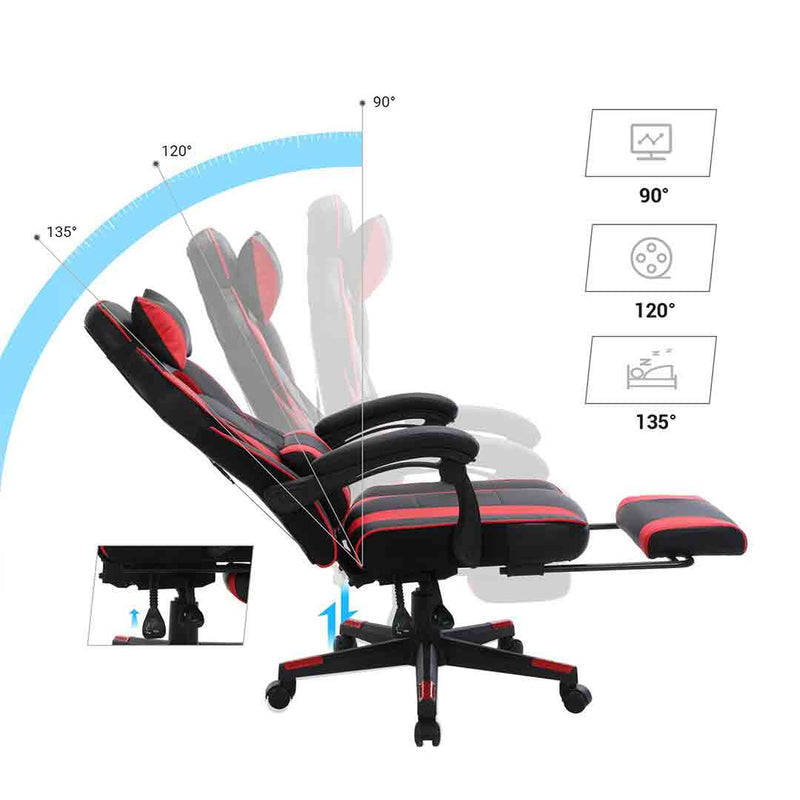 Songmics gaming stoel, bureaustoel met voetsteun, bureaustoel met hoofdsteun en lendenkussen, in hoogte verstelbaar, ergonomisch