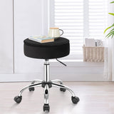 FURNIBELLA - in hoogte verstelbare bureaustoel, werkkruk met 5 wielen, kruk met opbergruimte, fluwelen en metalen zitkruk, staande kruk in slaapkamer of kantoor, 48.5-63 cm, zwart, BS128sz