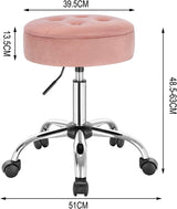 FURNIBELLA - in hoogte verstelbare bureaustoel, werkkruk met 5 wielen, kruk met opbergruimte, fluwelen en metalen zitkruk, staande kruk in slaapkamerkantoor, 48.5-63 cm, roze, BS128rs