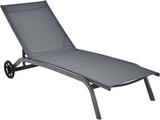 FURNIBELLA - verstelbare ligstoel, terrasligstoel met gladde wielen en sneldrogende stof, relaxstoel met 6 standen voor zwembad, achtertuin en tuin (191x61x35.5, grijs)