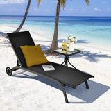 FURNIBELLA - verstelbare ligstoel, terrasstoel met gladde wielen en sneldrogende stof, relaxstoel met 6 standen voor zwembad, achtertuin en tuin (191x61x35.5, zwart)