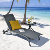 FURNIBELLA - verstelbare ligstoel, terrasligstoel met gladde wielen en sneldrogende stof, relaxstoel met 6 standen voor zwembad, achtertuin en tuin (191x61x35.5, grijs)