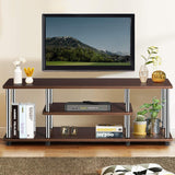 FURNIBELLA - 3-laags tv-standaard, led- en flatscreen-tv-entertainment tv-standaard met roestvrijstalen frame voor tv's tot 120 cm, universele mediaconsole-tafelstandaard (zwart)