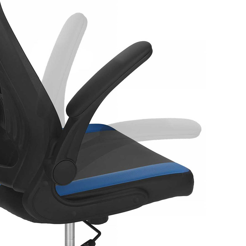 Songmics office, draaibare netstoel, in hoogte verstelbaar, met armleuningen en hoofdsteun, polyurethaan, blauw