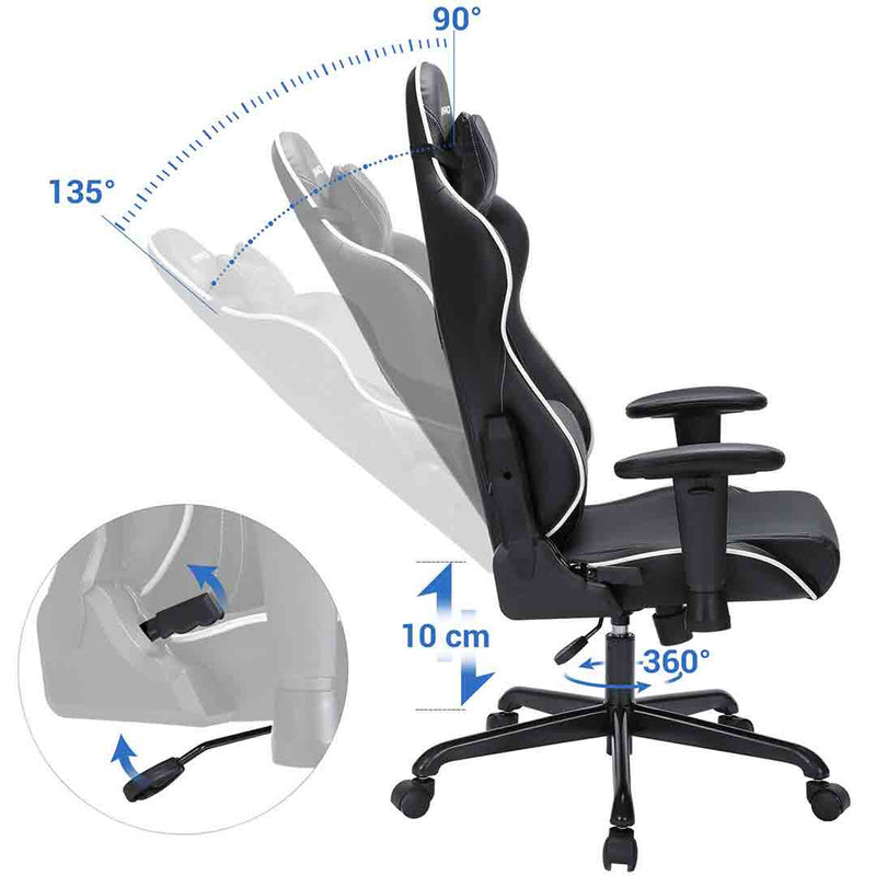Songmics gaming stoel hoge rug computer stoel racing stoel gewatteerde zitting hoofdsteun en lumbaal kussen verstelbare kantoor studie zwart