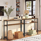 FURNIBELLA - Consoletafel, ingangstafel, smalle salontafel, 2-laags bijzettafel met verstelbare plank, voor hal, entree, keuken, slaapkamer, industriële stijl