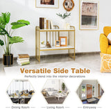 FURNIBELLA - 2-lage smalle consoletafel, moderne stijlvolle buffet-serveertafel met kunstmarmeren tafelblad en goud afgewerkte beugel, 81 cm vrijstaande banktafel voor woonkamer, eetkamer, entree