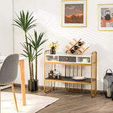 FURNIBELLA - consoletafel, 2 niveaus, marmeren look, bijzettafel met lade, goudkleurig metalen frame, moderne salontafel