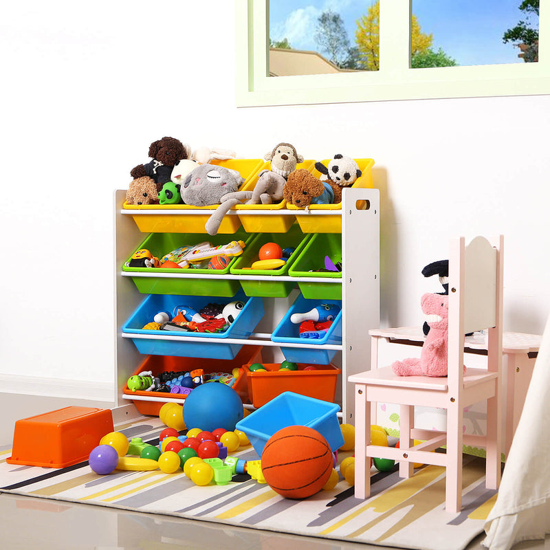 Kinderkamerplank met kleurrijke dozen