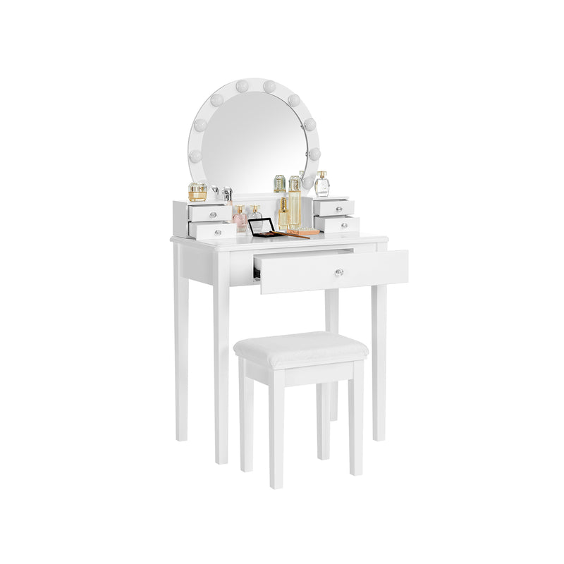 Kaptafel Set met Spiegel en Lampen Wit